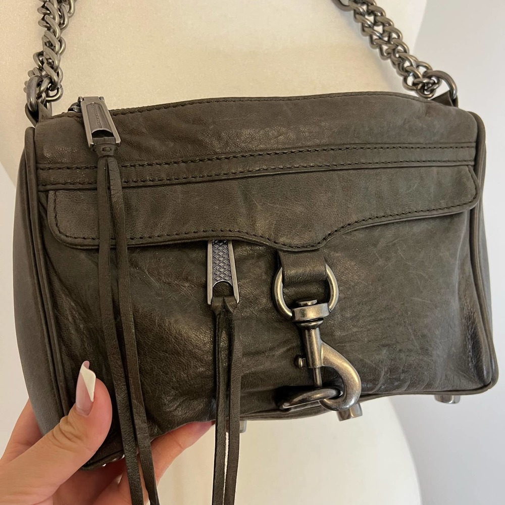 Rebecca Minkoff mini cross body bag M A C in gray grey soft leather